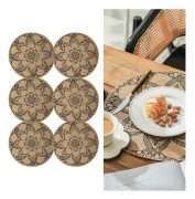 (A)Runda bohemiska tryckta placemats PVC flätade placemats set om 6 tvättbara värmebeständiga N