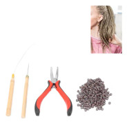 Hår Extensions Kit Tång Dragningsnål Extensions Pärlor Verktyg Set för att Förlänga Hår(3# Tång 2 Dragningsnål 500 Ringar)
