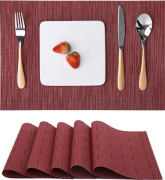 (Röd) Set med 6 st placemats (30x45cm), vävda tvättbara placemats för kök eller matbord He