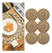 (B)Runda bordsunderlägg bohemiskt tryck PVC flätade bordsunderlägg set om 6 tvättbara värmebeständiga N
