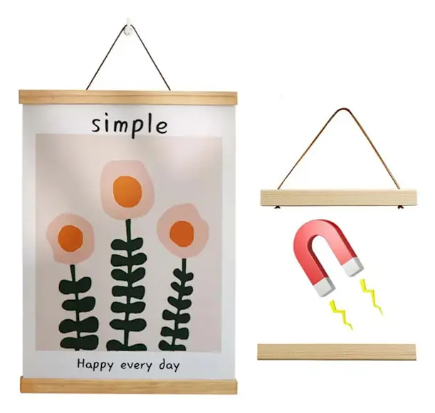 Affischremsa, magnetisk affischbildramhängare, tillverkad av trä för fotoaffischbilder, affischremsa affischhängare (41CM)