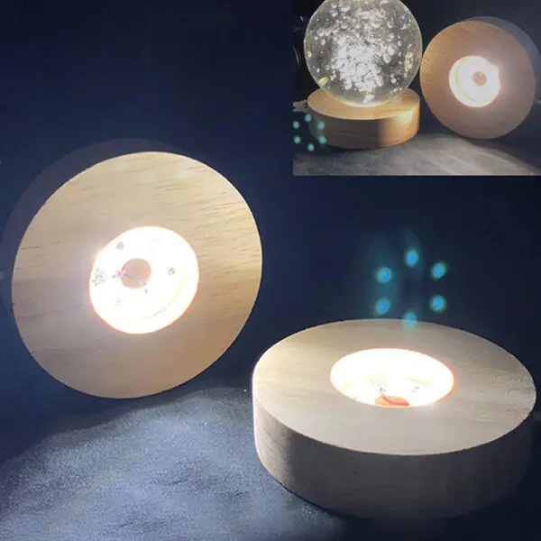 Trä LED-ljusdisplay Bas Kristallglas Resin Art Ornament White Light