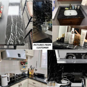 Marmor tapet stor självhäftande vinyl, vattentätt extra tjockt kontaktpapper självhäftande vinylfoli(60CMX5M,Black and white stone)