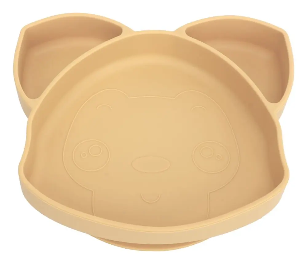 Babysugplattor 3 divisioner 460 ml Drop-resistenta söta rävformade baby-delade tallrikar för spädbarn Småbarn Beige