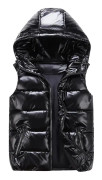 Sliktaa Unisex Blank Glansig Vattentät Ärmlös Jacka Lättvikts Puffer Väst Svart Black(Black,L)