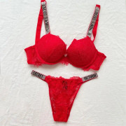 Sexig underkläder Komfort Kvinnor Set Push Up BH Victoria's Secret Underkläder Set Kvinnlig Underkläder Vetement Femme S(Lace red,80C)