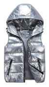 Sliktaa Unisex Blank Glansig Vattentät Ärmlös Jacka Lättvikts Puffer Väst Silver Silver(Silver,XL)
