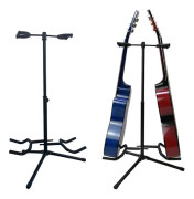 Adjustable Double Guitar Stand Holds Two Electric Or Acoustic Guitars