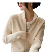 Dam Ståkrage Dragkedja Stickad Cardigan Sweater Jacka(white)