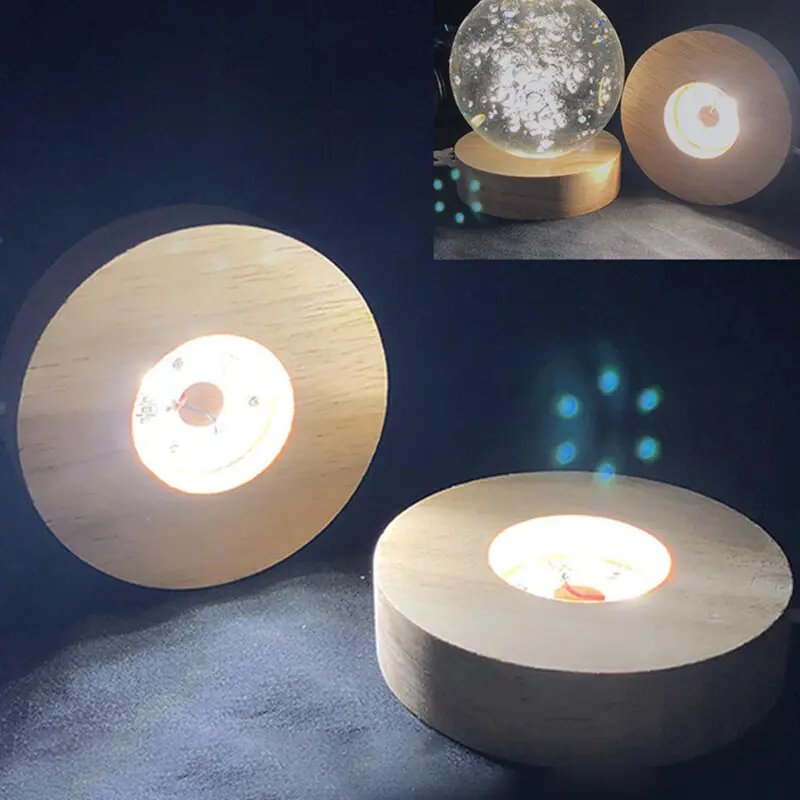 Trä LED-ljusdisplay Bas Kristallglas Resin Art Ornamen