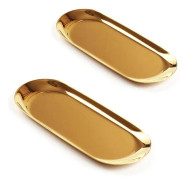 2 st Guld Oval Bricka - Rostfritt Stål Kosmetika Smycken Handduk Frukt Fat Tallrik