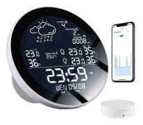 Smart väderstation med klocktemperatur- och luftfuktighetsmätare för inomhus- och utomhusbruk(1 Auxiliary Machine)