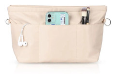 Handbag Organizer, Nylon Bag Organizer med nyckelring, innerfickor, vattentät för handväskor Organizer, beige, M