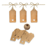 100 st Presentetiketter 9x4,5 cm Kraftpappersetiketter med 30 m jutegarn för konst och hantverk, bagageetikett, bröllop, alla hjärtans dag och jul