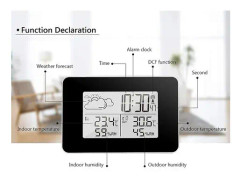 Trådlös väderstation, digital multifunktionell väderklocka med utomhusväder/temperatur/fuktighet/motljus/snooze Alarm One-funktion (svart)