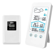 Trådlös väderstation, trådlös digital inomhustermometer Fuktighetsbarometer väderstationsklocka med utomhussensor (vit)