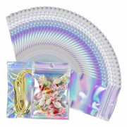 100 st Återförslutningsbara luktsäkra påsar Återförslutningsbar blixtlåspåse Holografisk förvaring Zip Lock-påsar för matförvaring Holografisk färg (