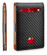 Smal Money Clip-plånböcker för män RFID-blockerande 11-kortshållare Minimalistisk Liten Läder Bifold Herr Plånbok Framficka Presentask - svart Orange