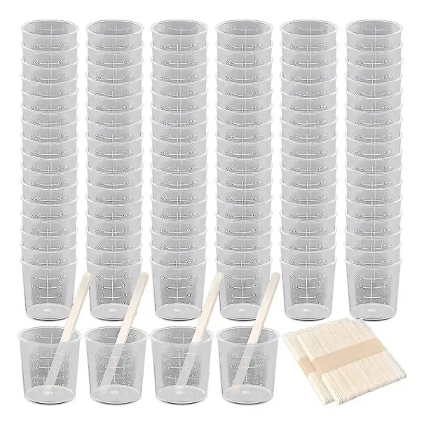 100-pack 60 ml/2 oz graderad plastkopp klar epoxiblandare med 100 st