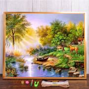 Meian Landskap Gröna Träd Korsstygns Kit Komplett DIY Broderi Set Målning Handarbete Sömnad Hantverk Inredning På Hemsidan HMA65891 40x50cm