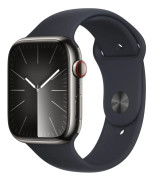 Apple Watch Series 9 (GPS + Cellular) - 45 mm - grafit rostfritt stål - smart klocka med sportband - fluoroelastomer - midnatt - bandstorlek: M/L - 6