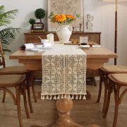 Bordslöpare Boho, 30x140CM Boho-dekoration, bordslöpare beige med tofsar, för dekoration Boho, bröllop, möhippa, matbordsdekoration