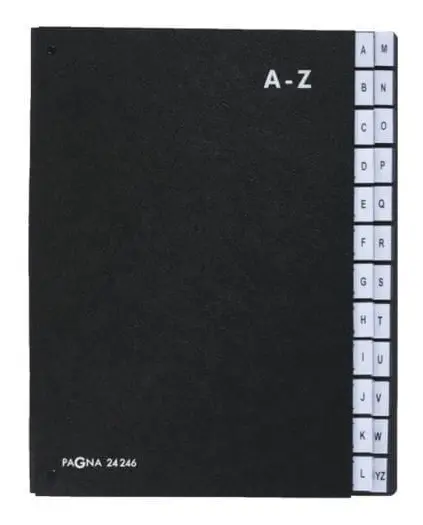 Pagna Office - Sorterare - expanderbar - 24 fack - 24 positioner - förtryckt: A-Z - A4 - flikar - svart