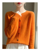 Damtröja Cardigans 100% Merinoull Stickad Raglanärm Cashmere Rundhalsad Solid Höst Vinter Caser Bekväma Toppar Orange XXL