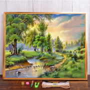 Meian Landskap Gröna Träd Korsstygn Komplett Kit DIY Broderi Set Målning Handarbete Sömnad Hantverk Inredning På Hemsidan HMA65892 60x80cm