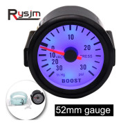 Bilmätare Boost Gauge 2" 52mm Bar Turbo Boost Gauge -1~2 Bar / -30~30 PSI Vakuumpressmätare för Auto Blue Light Black Fälg 12V