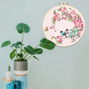Broderikit för nybörjare, DIY korsstygnsbroderi startkit (fåglar och blommor)