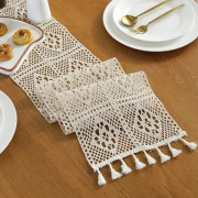 Bordslöpare Boho, 24x220CM Boho-dekoration, bordslöpare beige med tofsar, för dekoration Boho, bröllop, möhippa, matbordskopia