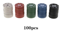 100 st runda plastmarker för kasino, poker, kortspel, baccarat, räknetillbehör, Texas Hold'em, hemspel, tärningsspel, underhållningsmarker