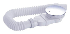 Duschbrunn 90 mm, extra platt, avloppshål för duschbricka, sifon med anti-lukt-system, hårsil, flexibel slang, kromlock