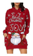 Jul Kvinnor Hoodie Klänning Pullover Xmas Party Kostym Röd Vit M