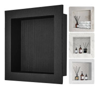 Duschnisch Klar för kakel 40,64 x 40,64 cm, enstaka hyllplan, fyrkantiga hörn. Modern tvålförvaringsnisch, svart.