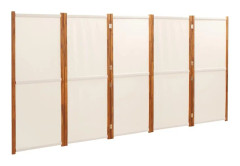 vidaXL Rumsavdelare 5 paneler gräddvit 350x180 cm