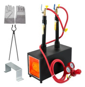Gas smidesugn Max. 1350 °C, 10 L brännare, två brännare, isolering med aluminiumsilikatfiber, max effekt 153,6 kWh.