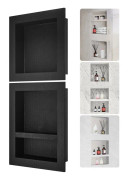 Duschnisch Klar för kakel 40,64x40,64cm & 40,64x50,8cm, trippelhylla, vägginsatt, modern tvålförvaring i svart.