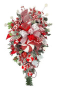 19 Inches Candy Cane Christmas Swag, Sweet Candy Röd Vit Julkrans, Christmas Teardrop Swag