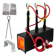 Gas smed ugn 1350 °C, brännare 15 L, tre brännare, isolering med aluminiumsilikatfiber, max effekt 230,4 kWh / 786.000 BTU, hufschmied, 15,4 kg