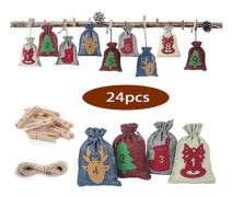 Julkalender med dragsnöre, fickkalender, 24 nummer klistermärke förvaringsväska Gunny Bag Set