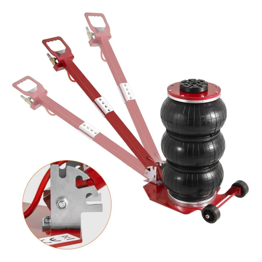 Luftjack, 3 Ton/6600 lbs, Trippelpåse, lyfter upp till 17,7", snabblyftande pneumatisk jack med justerbart handtag (röd)
