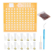 Kit med plastbikupceller, drottninguppfödningssystem, odlingslåda, drottningbur, biodlingsverktyg och utrustning