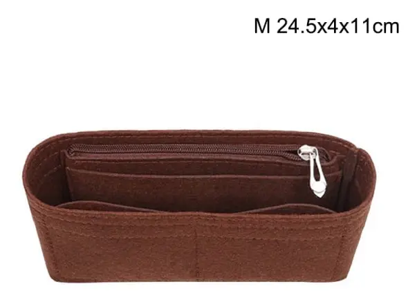 Multi-Pocket Dam Insatsväska Handväska i Filtmaterial Coffee M