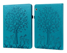 For Huawei MediaPad T5 Tree & Deer Pattern Pressed Printing Horizontal Flip PU Leather Case with Holder & Card Slots(Blue)