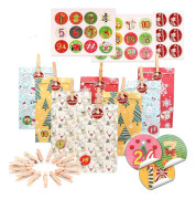 24-delad adventskalender, 24-delad papperspåse, färgglad presentpåse