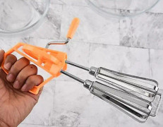Orange Handmixer Äggvisp i Rostfritt Stål Rotations Manuell Mixer Köksredskap