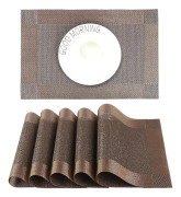 (Set om 6 bruna) Placemats PVC halkfria tvättbara värmebeständiga rektangulära vinyl placemat för restaurang, kök matbord eller matsal, 45 x 3
