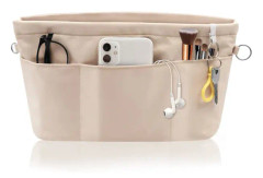 Kvinnors Nylon Tote Bag Inre Organizer med Dragkedja och Nyckelhållare, 13 Fack
